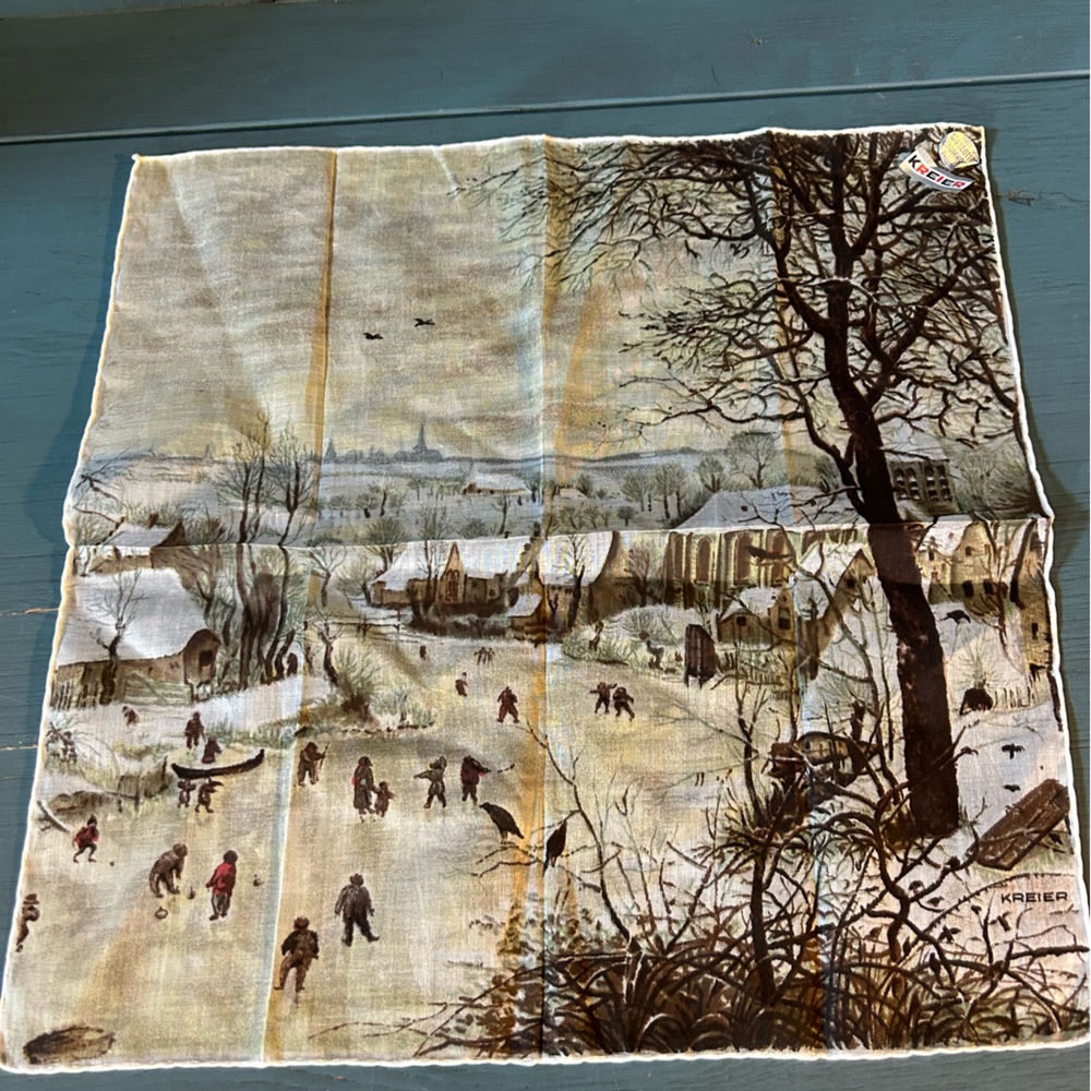 Vintage KREIER Scarf - Depicting Pieter Bruegel Painting “The Bird Trap”